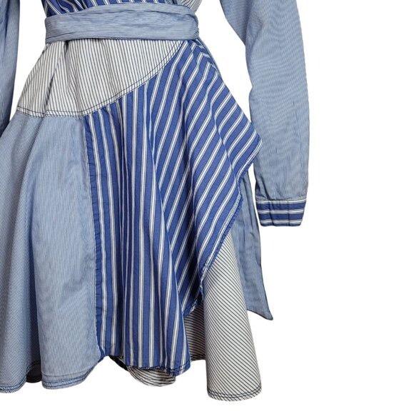 Maeve Newport Wrap Shirt Dress Blue White Size 14 Striped Long Sleeve Mini READ - Picture 3 of 10